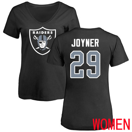 Oakland Raiders Black Women Lamarcus Joyner Name and Number Logo NFL Football #29 T Shirt->nfl t-shirts->Sports Accessory